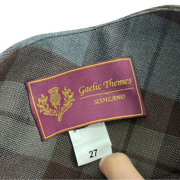 Gaelic Themes Scotland Tartan Kilt Skirt Plaid Brown Gray 27 Waist Buckle Wrap - Picture 6 of 11